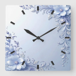 Blaue Verzierte Blumen mit Perlen Wanduhr