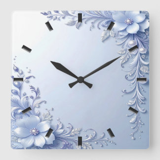 Blaue Verzierte Blumen mit Perlen Wanduhr