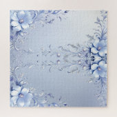 Blaue Verzierte Blumen Puzzle (Horizontal)