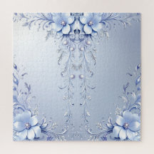 Blaue Verzierte Blumen Puzzle
