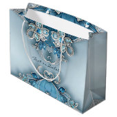 Blaue Verzierte Blumenbeutel Große Geschenktüte (Rückseite Schrägansicht)