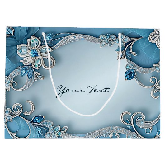 Blaue Verzierte Blumenbeutel Große Geschenktüte (Rückseite)