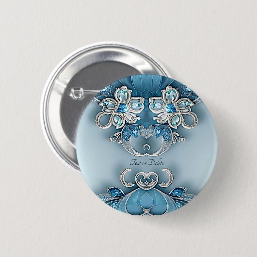 Blaue Verzierte Blumentaste Button (Vorne & Hinten)