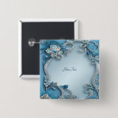 Blaue Verzierte Blumentaste Button (Vorne & Hinten)