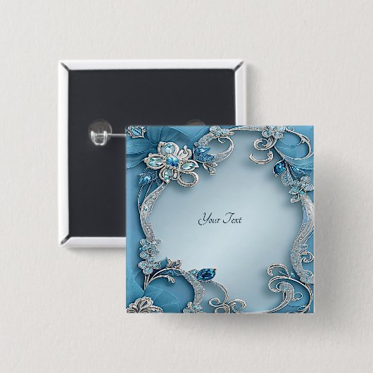 Blaue Verzierte Blumentaste Button (Vorne & Hinten)