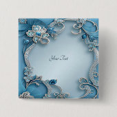 Blaue Verzierte Blumentaste Button (Vorderseite)