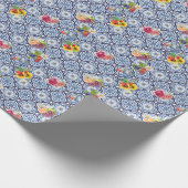 Blaue Verzierte Blütenfrucht Berries Sizilianische Geschenkpapier (Ecke)