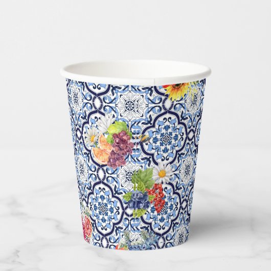 Blaue Verzierte Blütenfrucht Berries Sizilianische Pappbecher (Rechts)