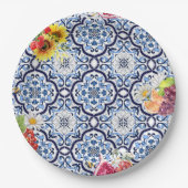 Blaue Verzierte Blütenfrucht Berries Sizilianische Pappteller (Vorderseite)