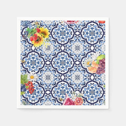 Blaue Verzierte Blütenfrucht Berries Sizilianische Serviette (Vorderseite)