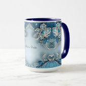 Blaue Verzierte florale Tasse (VorderseiteRechts)