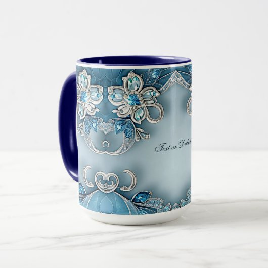 Blaue Verzierte florale Tasse (Vorderseite Links)
