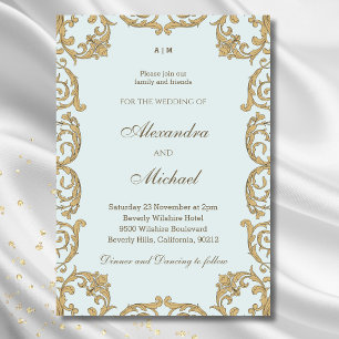 Blaue verzierte Monogramm Barock Vintage Hochzeit Einladung
