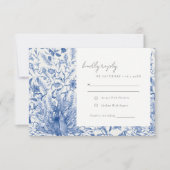 Blaue Verzierte Wasserfarbenblütenhochzeit RSVP Karte (Vorderseite)