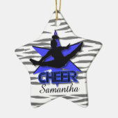Blaue Verzierung Tiger der Cheerleader Weihnachts Keramikornament (Links)