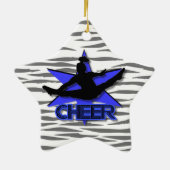 Blaue Verzierung Tiger der Cheerleader Weihnachts Keramikornament (Hinten)