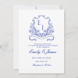 blaue viktorianische Hochzeitseinladung mit floral Save The Date