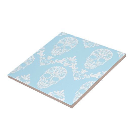 Blaue viktorianische Schädel Fliese (Seite)