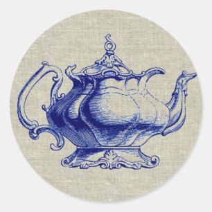 Blaue viktorianische Teekannen-Design-Teeliebhaber Runder Aufkleber