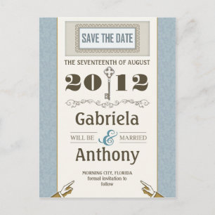 Blaue Vintag Save the Date einmalige Postkarten