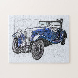 Blaue Vintage Auto-Illustration Zeichnend Puzzle