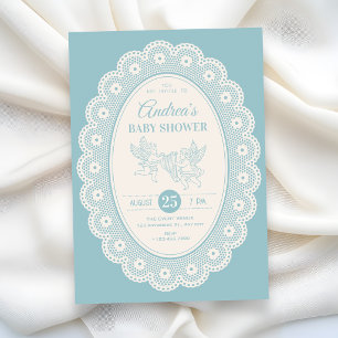 Blaue Vintage-Baby-Party Einladung