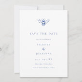 Blaue Vintage-Biene-Foto-Hochzeit Save The Date (Vorderseite)