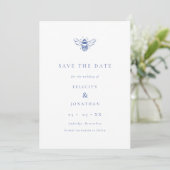 Blaue Vintage-Biene-Foto-Hochzeit Save The Date (Stehend Vorderseite)