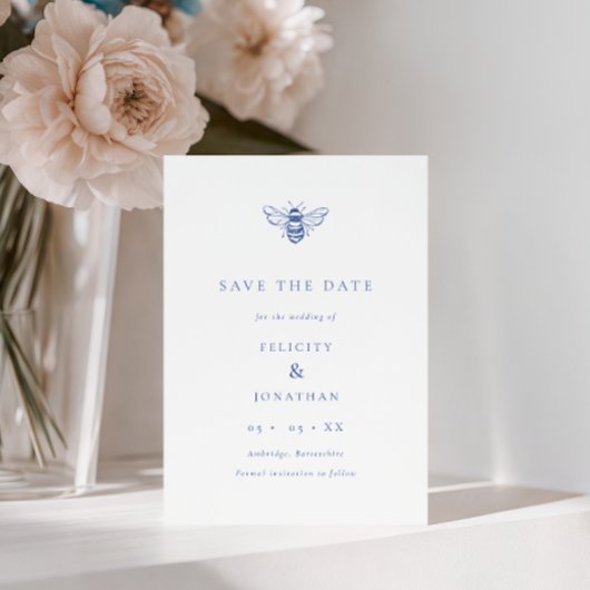 Blaue Vintage-Biene-Foto-Hochzeit Save The Date