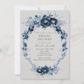 Blaue Vintage Blume Elegantes Brautparty Einladung (Vorderseite)