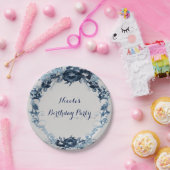 Blaue Vintage Blume Hochzeitsfeier Pappteller (Party)