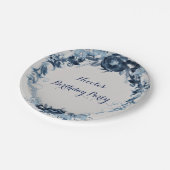 Blaue Vintage Blume Hochzeitsfeier Pappteller (Schrägansicht)