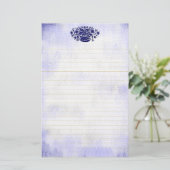 Blaue Vintage Blume Imitate Leinwand Leichter Schr Briefpapier (Stehend Vorderseite)