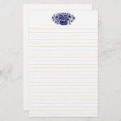 Blaue Vintage Blume - Korbweideverkleidung Briefpapier (Vorne/Hinten)