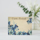 Blaue Vintage Blume Postkarte (Stehend Vorderseite)