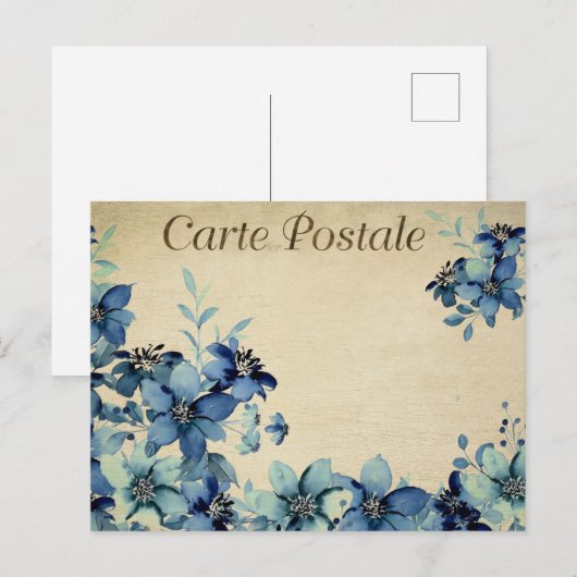 Blaue Vintage Blume Postkarte (Vorne/Hinten)