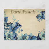 Blaue Vintage Blume Postkarte (Vorderseite)