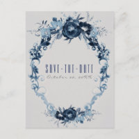 Blaue Vintage Blume Save the Date Elegante Blumen