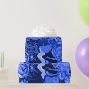 Blaue Vintage Blume und Vögel Geschenkpapier