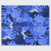 Blaue Vintage Blume und Vögel Geschenkpapier (Flach)