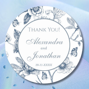 Blaue Vintage-Blumen-Chinoiserie-Hochzeit Danke Runder Aufkleber
