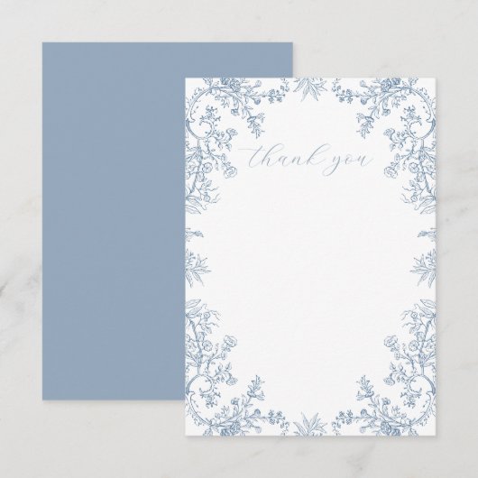 Blaue Vintage-Blumen Dankeskarte (Vorne/Hinten)