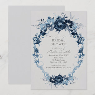 Blaue Vintage-Blumen Elegante Florale Hochzeitsdus Einladung
