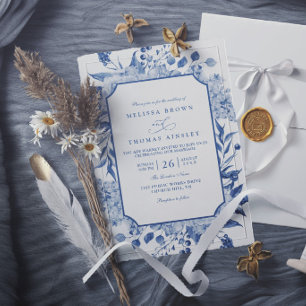 Blaue Vintage-Blumen Elegante Moderne Schicke Hoch Einladung