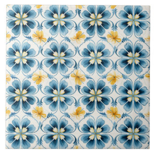 Blaue Vintage-Blumen Eleganz Fliese