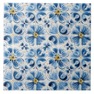 Blaue Vintage-Blumen Fliese