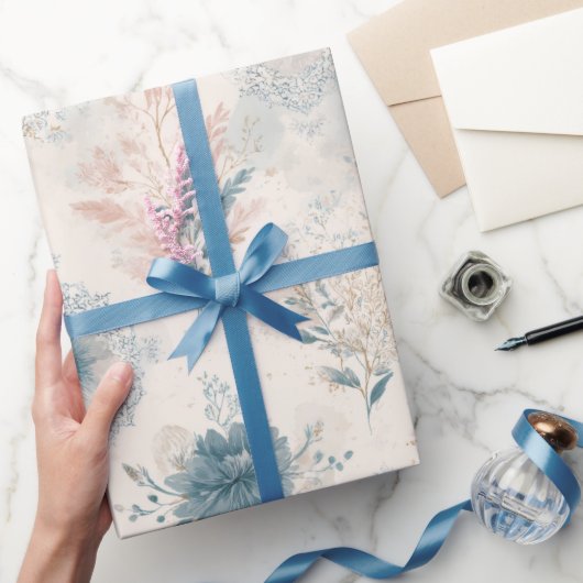Blaue Vintage-Blumen-Geschenkpapier Geschenkpapier (Schenken)