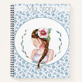 Blaue Vintage-Blumen-Girl Notizblock