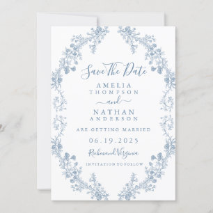 Blaue Vintage-Blumen-Hochzeit - Merken Sie sich de Save The Date