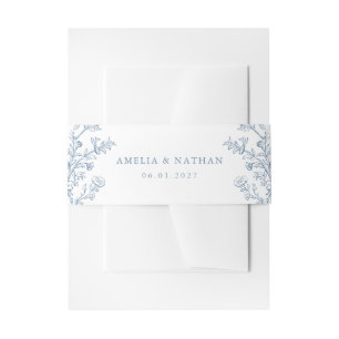 Blaue Vintage-Blumen-Hochzeitseinladung Einladungsbanderole